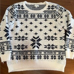 Barefoot Dreams Cozy Chic Women's Sz XLarge Snowflake Seaside Fair Isle Sweater